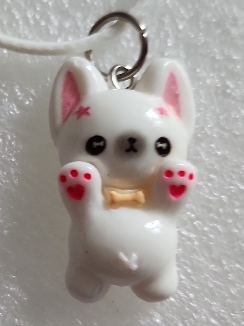Hand Crafted White and Pink Cute Cat / Dog/ Frenchie?  Pendant Necklace
